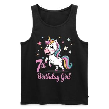 Licorne drôle 7e anniversaire fille - Débardeur bio Premium Homme - noir - Devant - Michal (187cm)