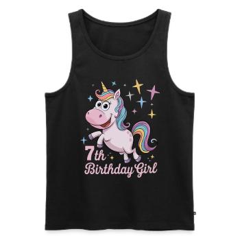 Licorne drôle 7e anniversaire fille - Débardeur bio Premium Homme - noir - Devant - Michal (187cm)