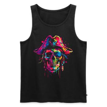 Capitaine pirate Skull Popart - Débardeur bio Premium Homme - noir - Devant - Michal (187cm)