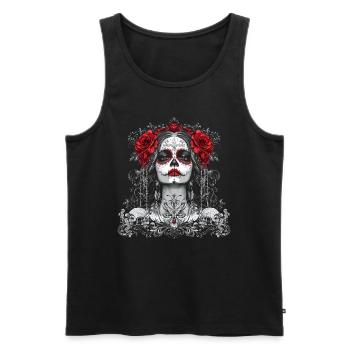 Gothic Catrina with Roses for Dia de los Muertos - Men's Premium Organic Tank Top - black - Front - Michal (187cm)
