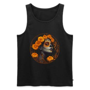 Création d’un crâne de catrina jaune - Dia de los Muertos - Débardeur bio Premium Homme - noir - Devant - Michal (187cm)