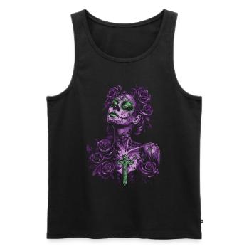 Mystical Catrina with Cross for Dia de los Muertos - Men's Premium Organic Tank Top - black - Front - AI Model Male 178 light (178cm)