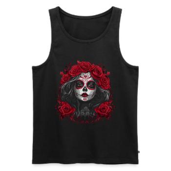Elegant Catrina - Red Roses Dia de los Muertos - Men's Premium Organic Tank Top - black - Front - AI Model Male 178 light (178cm)