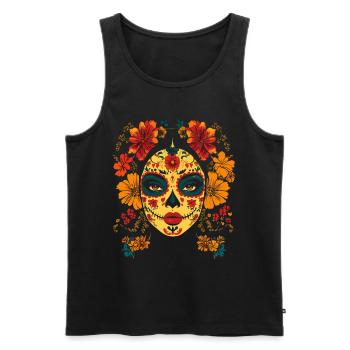 Catrina Art with Marigolds Dia de los Muertos - Men's Premium Organic Tank Top - black - Front - AI Model Male 178 light (178cm)