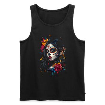 Art coloré de Catrina pour Dia de los Muertos - Débardeur bio Premium Homme - noir - Devant - Michal (187cm)