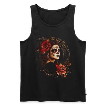 Vintage Catrina mit Rosen für Dia de los Muertos - Männer Premium Bio Tank Top - Schwarz - Vorne - AI Model Male 178 light (178cm)