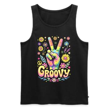 Groovy Hippie 70s 1970s 60s Party - Men's Premium Organic Tank Top - black - Front - AI Model Male 178 light (178cm)