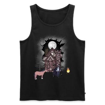 Château mystique médiéval halloween guerrier cheval - Débardeur bio Premium Homme - noir - Devant - AI Model Male 178 light (178cm)