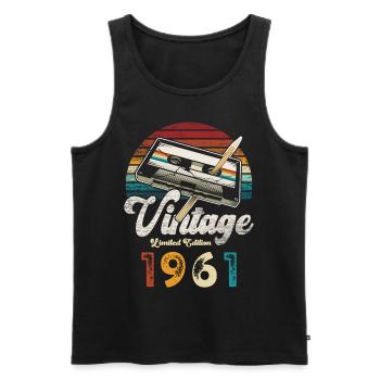 Vintage 1961 Birthday Cassette Pencil - Men's Premium Organic Tank Top - black - Front - Michal (187cm)