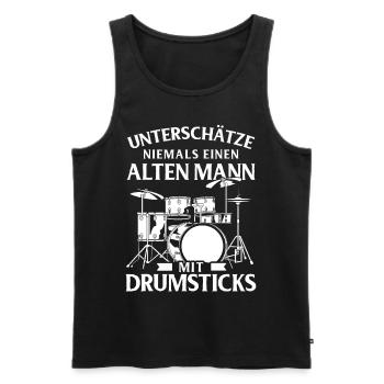 Tambours Tambours Baguette Batteur Musique Groupe Rock - Débardeur bio Premium Homme - noir - Devant - Michal (187cm)