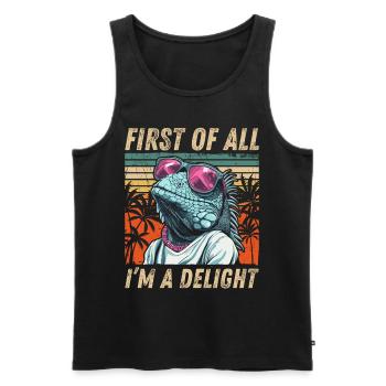 Fun Iguana Design - Tropical Retro Vibes - Men's Premium Organic Tank Top - black - Front - Michal (187cm)