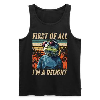 Art vintage de l’iguane - Look coloré du coucher de soleil - Débardeur bio Premium Homme - noir - Devant - Michal (187cm)