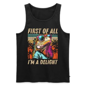 Tropical Iguana - Sunset and Palm Tree Design - Men's Premium Organic Tank Top - black - Front - Michal (187cm)