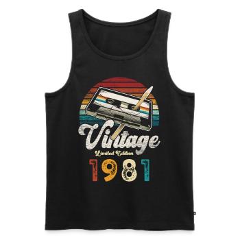 Vintage 1981 Birthday Cassette Pencil - Men's Premium Organic Tank Top - black - Front - Michal (187cm)