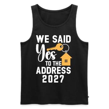 Nous avons dit à l’adresse 2027 - Débardeur bio Premium Homme - noir - Devant - AI Model Male 178 light (178cm)