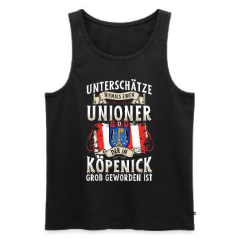 Ne sous-estimez jamais un joueur de l’Union de Köpenick - Débardeur bio Premium Homme - noir - Devant - Michal (187cm)