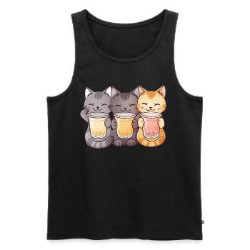 Thé à bulles Boba BubbleTea Kawaii Japan Tea Kpop - Débardeur bio Premium Homme - noir - Devant - AI Model Male 178 light (178cm)
