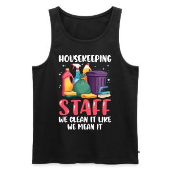 Housekeeping Staff - Men's Premium Organic Tank Top - black - Front - Michal (187cm)