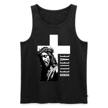 Jesus - Believe: Strong faith design - Men's Premium Organic Tank Top - black - Front - Michal (187cm)