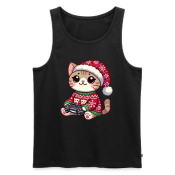 Noël Gamer Chat Jeux Vidéo Jeux - Débardeur bio Premium Homme - noir - Devant - Michal (187cm)