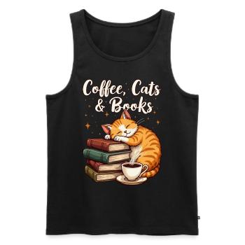 Café, Chat, Livre et lecture, Amateur de café - Débardeur bio Premium Homme - noir - Devant - Michal (187cm)