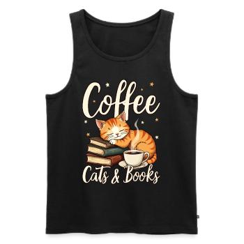Café, Chat, Livre et lecture, Amateur de café - Débardeur bio Premium Homme - noir - Devant - Michal (187cm)