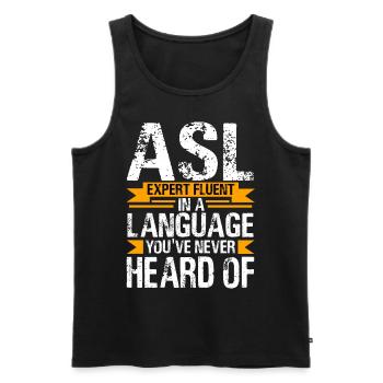 Fierté des sourds Langue des signes ASL - Débardeur bio Premium Homme - noir - Devant - Michal (187cm)