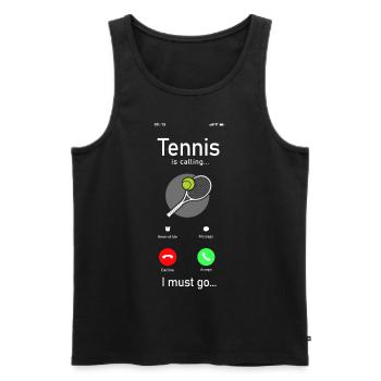 Drôle de joueur de tennis raquette téléphone - Débardeur bio Premium Homme - noir - Devant - Michal (187cm)