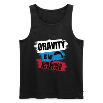 La gravité est mon ennemi juré d’enfance – Le plaisir du parapente - Débardeur bio Premium Homme - noir - Devant - AI Model Male 178 light (178cm)