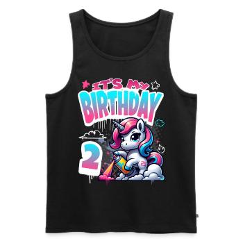 2ème anniversaire Licorne Graffiti Girl - Débardeur bio Premium Homme - noir - Devant - AI Model Male 178 light (178cm)