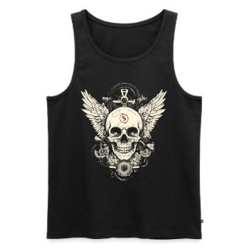 Totenkopf mit Flügel für Biker – Mechanischer Look - Männer Premium Bio Tank Top - Schwarz - Vorne - Michal (187cm)