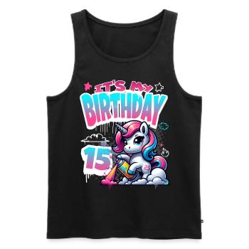 15th Birthday Unicorn Graffiti Girl - Men's Premium Organic Tank Top - black - Front - Michal (187cm)