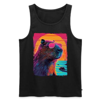 Rétro des années 80 Neon Rose Drôle Cool Capybara Rongeur - Débardeur bio Premium Homme - noir - Devant - Michal (187cm)