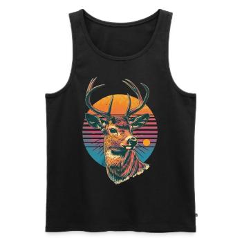 Retro 80s Neon Cool Deer Animal Vintage Reindeer - Men's Premium Organic Tank Top - black - Front - AI Model Male 178 light (178cm)