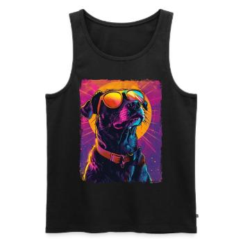 Retro 80s Neon Pink Purple Cool Dog Animal Sunset - Men's Premium Organic Tank Top - black - Front - Michal (187cm)