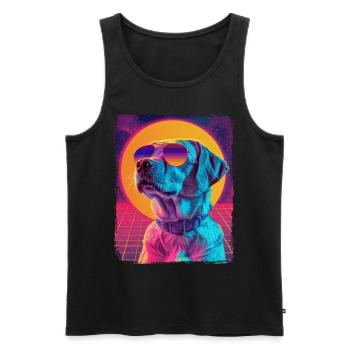 Retro 80s Neon Pink Purple Cool Dog Animal Sunset - Men's Premium Organic Tank Top - black - Front - Michal (187cm)