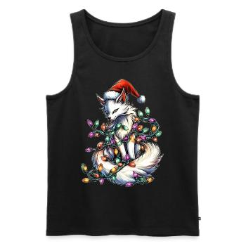 Weißer Kitsune Fuchs Weihnachtsmütze Xmas - Männer Premium Bio Tank Top - Schwarz - Vorne - Michal (187cm)