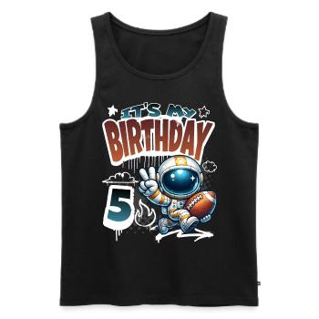 Astronaute 5e anniversaire football - Débardeur bio Premium Homme - noir - Devant - Michal (187cm)