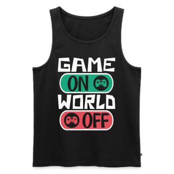 Gaming gamer game on, world off – dicton gamer - Débardeur bio Premium Homme - noir - Devant - AI Model Male 178 light (178cm)