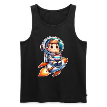 Astronaute Anniversaire Fusée - Débardeur bio Premium Homme - noir - Devant - Michal (187cm)