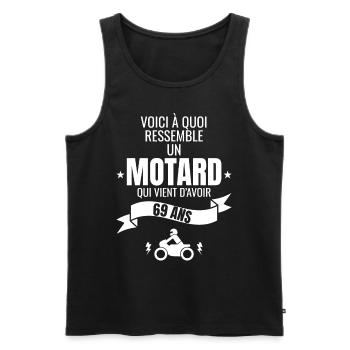 idée cadeau pour un motard humour homme 69 ans - Débardeur bio Premium Homme - noir - Devant - Michal (187cm)