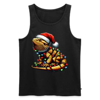 Bartagame Eidechse Weihnachtsmütze Xmas - Männer Premium Bio Tank Top - Schwarz - Vorne - AI Model Male 178 light (178cm)