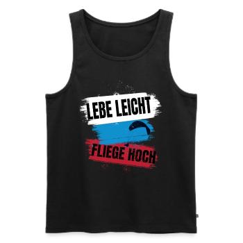 Vivre léger, voler haut - Le dicton du parapente - Débardeur bio Premium Homme - noir - Devant - AI Model Male 178 light (178cm)