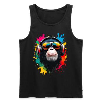 Singe, Lunettes de soleil, DJ, Disco, Disc-jockey, EDM, Soirée - Débardeur bio Premium Homme - noir - Devant - AI Model Male 178 light (178cm)