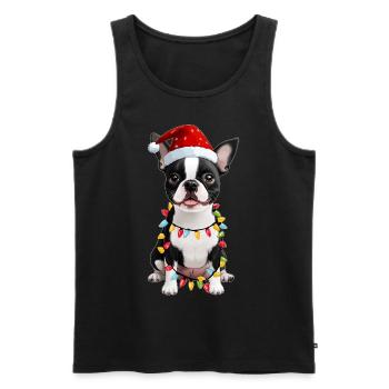 Boston Terrier Chapeau de Père Noël - Débardeur bio Premium Homme - noir - Devant - Michal (187cm)
