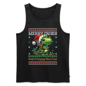 Ugly Christmas Dino Weihnachten Merry Crisis - Men's Premium Organic Tank Top - black - Front - Michal (187cm)