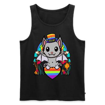 LGBT Gay Pride Bat Drapeau arc-en-ciel - Débardeur bio Premium Homme - noir - Devant - Michal (187cm)