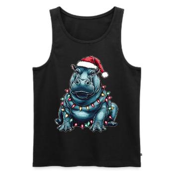 Hippo Hippopotamus Weihnachtsmütze Xmas - Männer Premium Bio Tank Top - Schwarz - Vorne - AI Model Male 178 light (178cm)