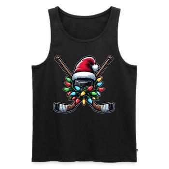 bâton de hockey rondelle joueur de hockey chapeau de père noël - Débardeur bio Premium Homme - noir - Devant - AI Model Male 178 light (178cm)