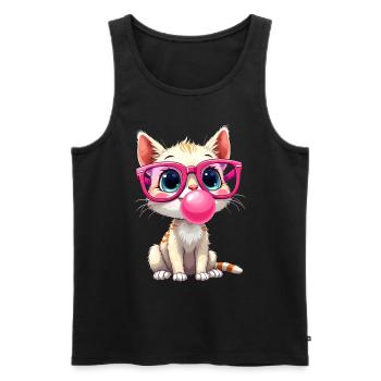 Katze mit Brille, Kätzchen, Kaugummi, Kawaii - Männer Premium Bio Tank Top - Schwarz - Vorne - Michal (187cm)